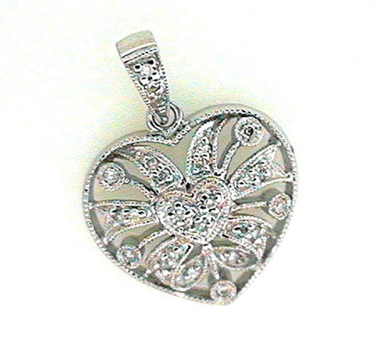 White Gold Round Diamond Heart Pendant