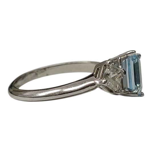 Emerald Blue Topaz and Princess Diamond Two Stone Ring