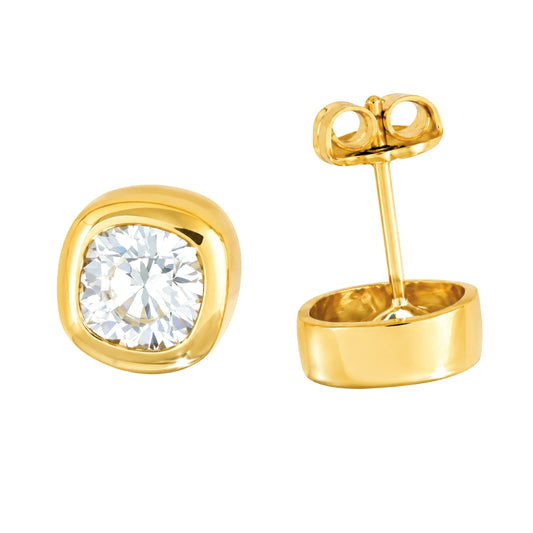 Yellow Gold Cushion Aqua Bezel Studs
