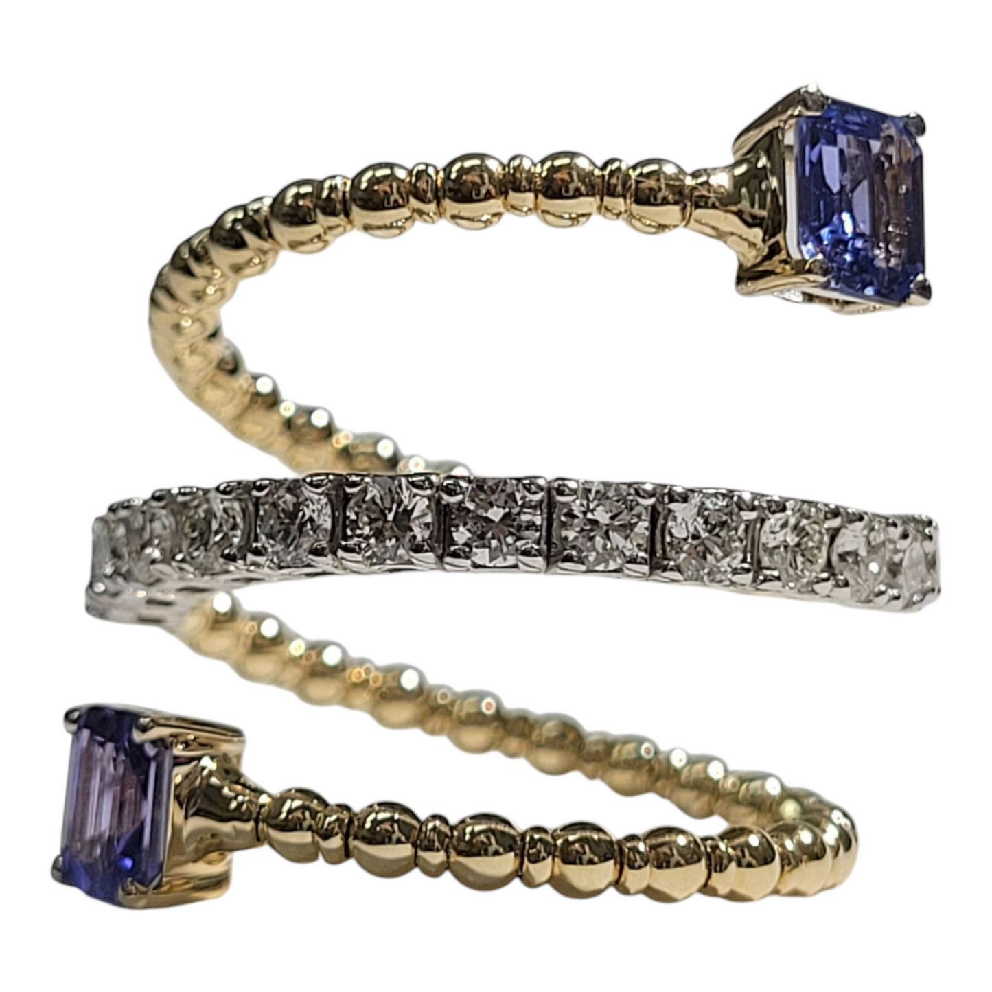 Two Tone Sapphire and Diamond Spiral Ring