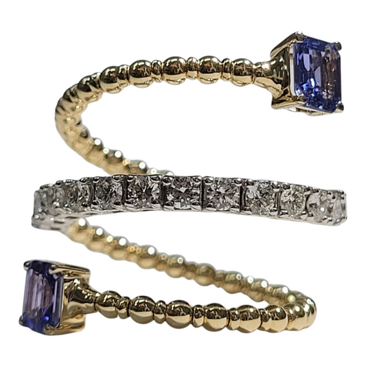 Two Tone Sapphire and Diamond Spiral Ring