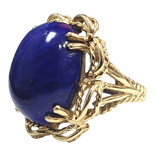 Vintage Yellow Gold Cabochon Lapis Cocktail Ring