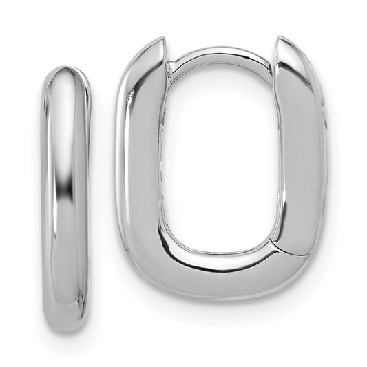 Rhodium-Plated Silver Rounded Edge Square Hoops