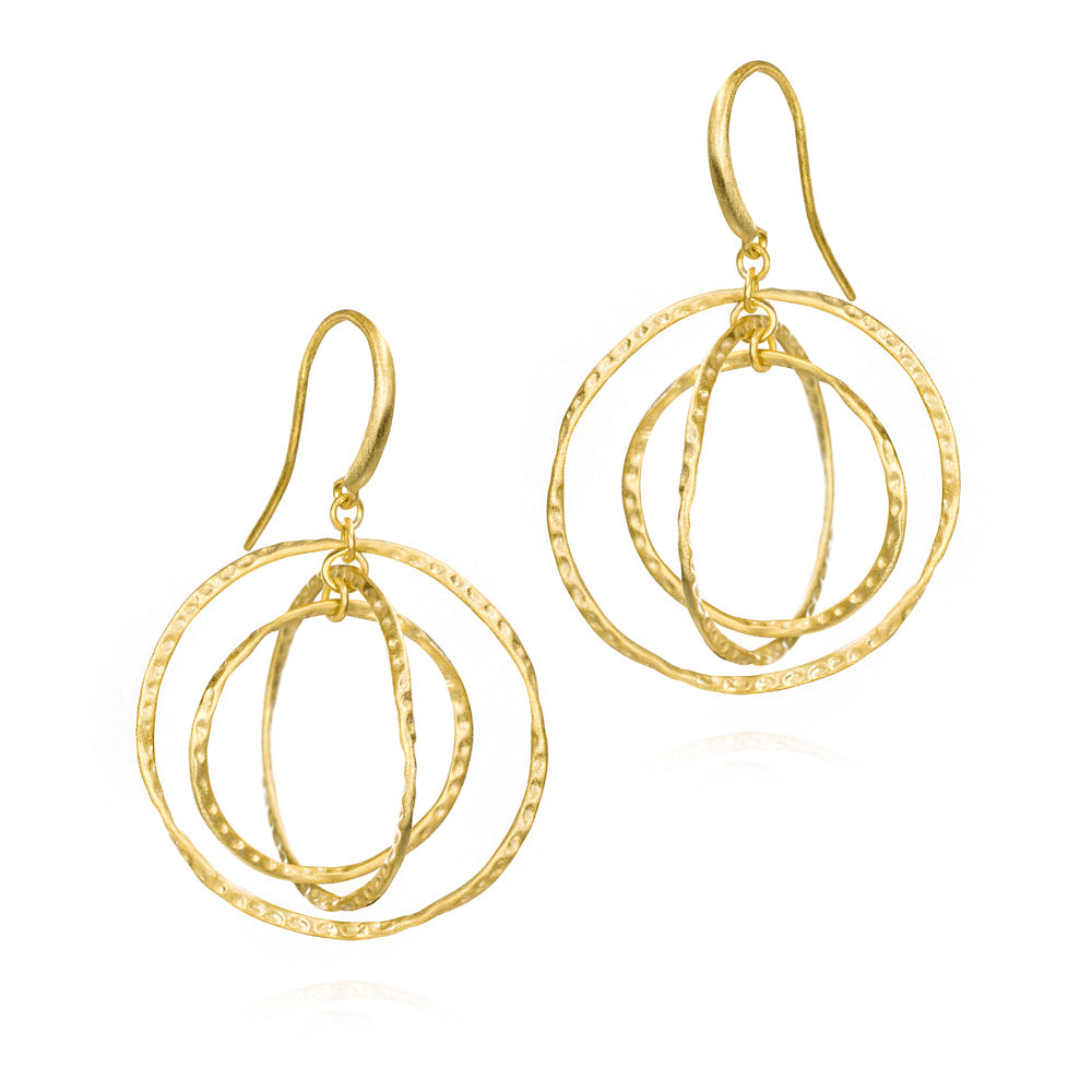 Yellow Silver Concentric Circle Earrings