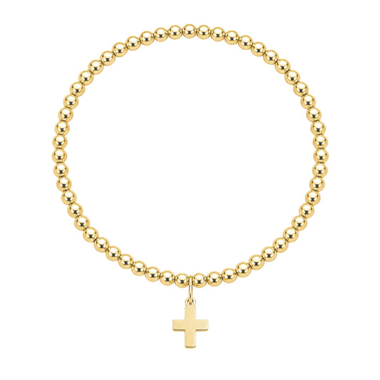 classic gold 3mm bead bracelet - signature cross gold charm