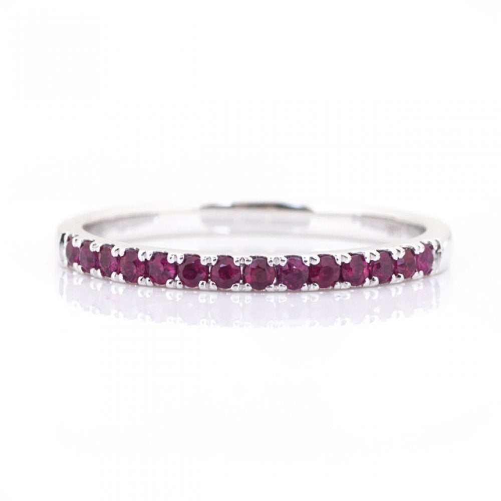 White Gold Round Ruby Stacking Band