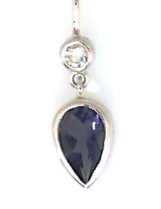 White Gold Pear Iolite and Diamond Pendant