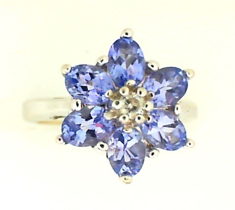 Vintage Tanzanite and Diamond Flower Ring