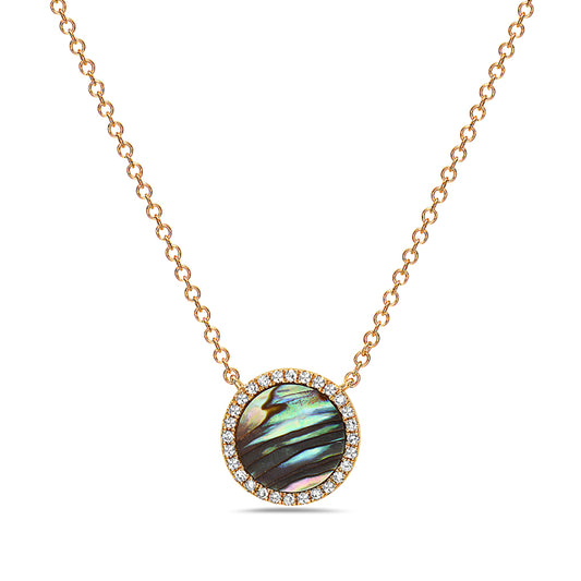 Yellow Gold Round Abalone Cable Necklace