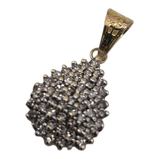 Yellow Gold Round Diamond Pear Cluster Pendant