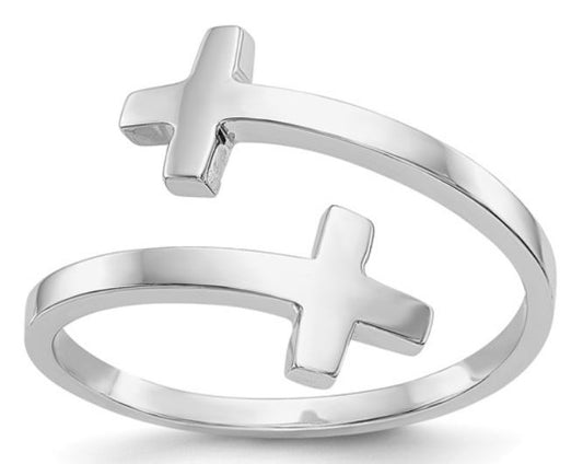 White Gold Double Cross Ring
