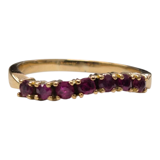 Yellow Gold Round Ruby Curved Band
