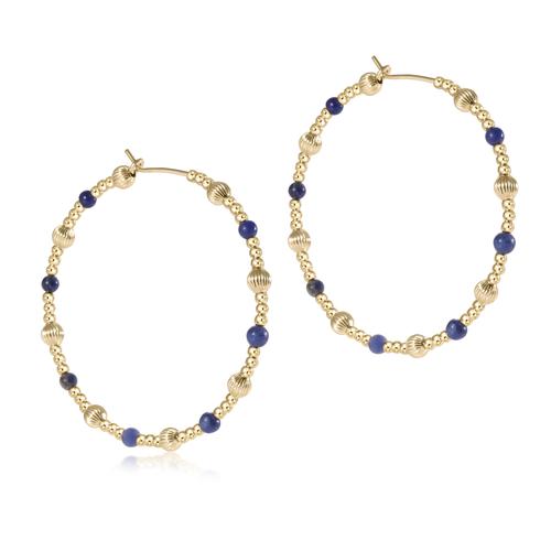 Beaded 1.75" hoop - dignity gold sincerity pattern - gemstone natural Sodalite