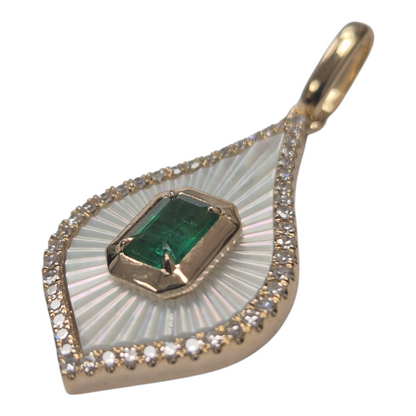 Yellow Gold Emerald Inlay Drop Pendant