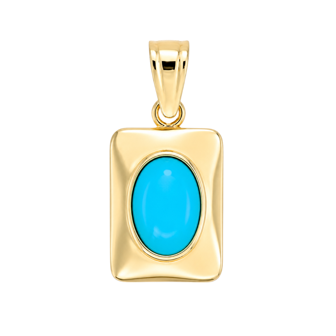 Vintage Yellow Gold Oval Blue Turquoise Pendant