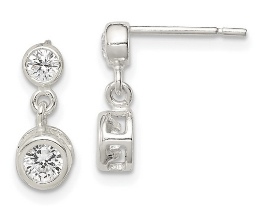 White Sterling Silver Bezel Drop Earring