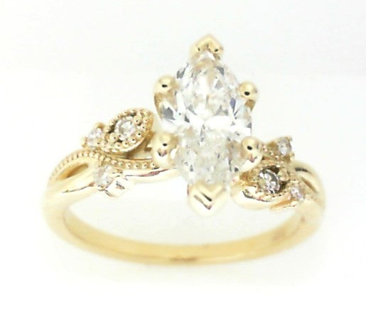 Yellow Gold Viney Round Diamond Engagement Ring
