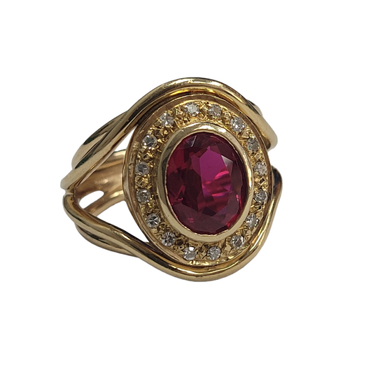 Vintage Yellow Gold Ruby and Diamond Cocktail Ring