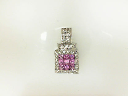 White Gold Cushion Pink Sapphire Square Pendant