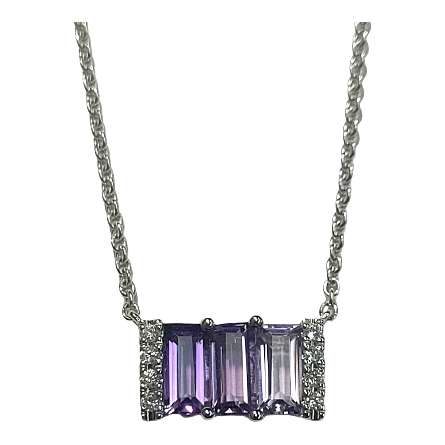 White Gold Ombre Amethyst and Diamond Necklace