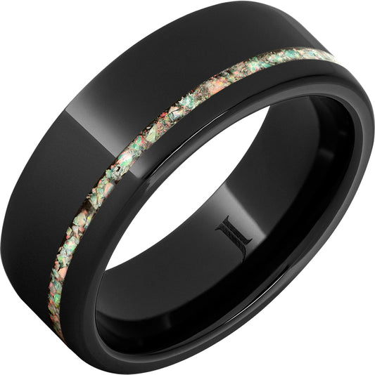 Black Ceramic Satin Opal Inlay Band