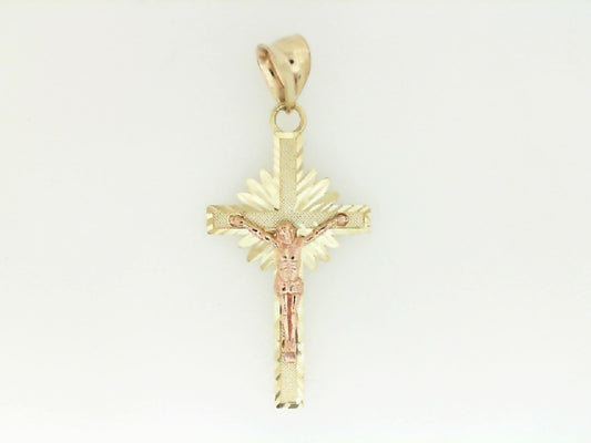 Two Tone Diamond Cut Crucifix Charm