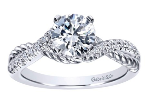 White Gold Round Diamond Cross Over Engagement Ring