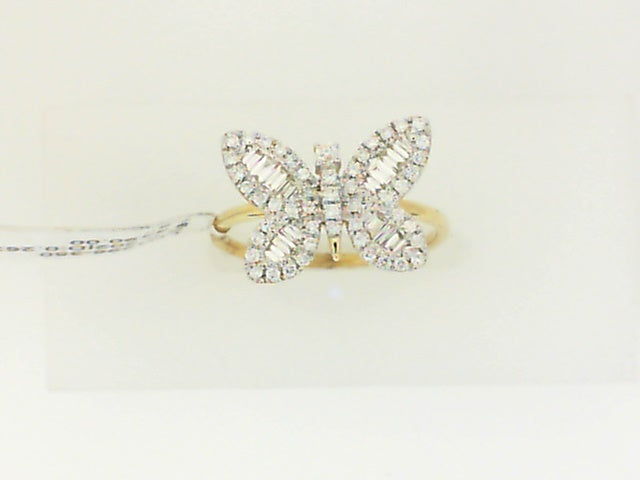 Yellow Gold Baguette Diamond Butterfly Ring