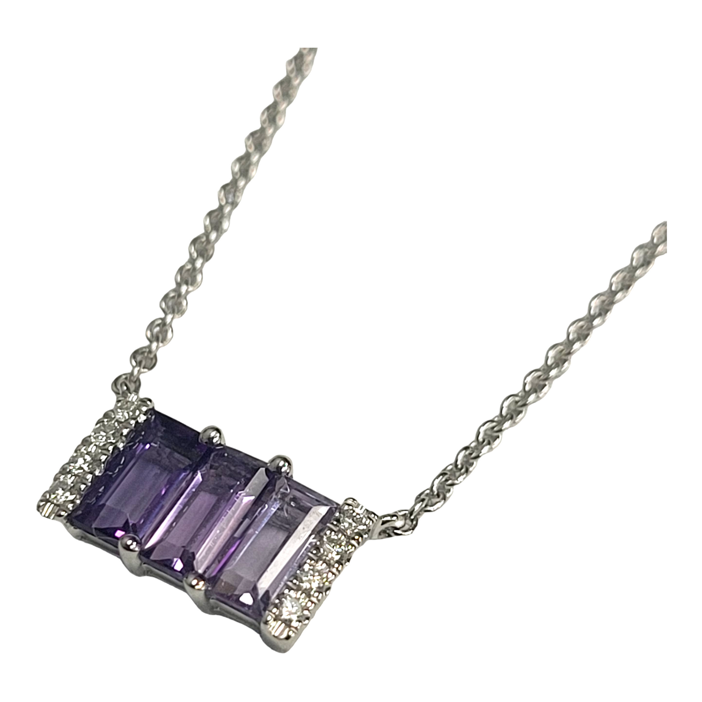 White Gold Ombre Amethyst and Diamond Necklace