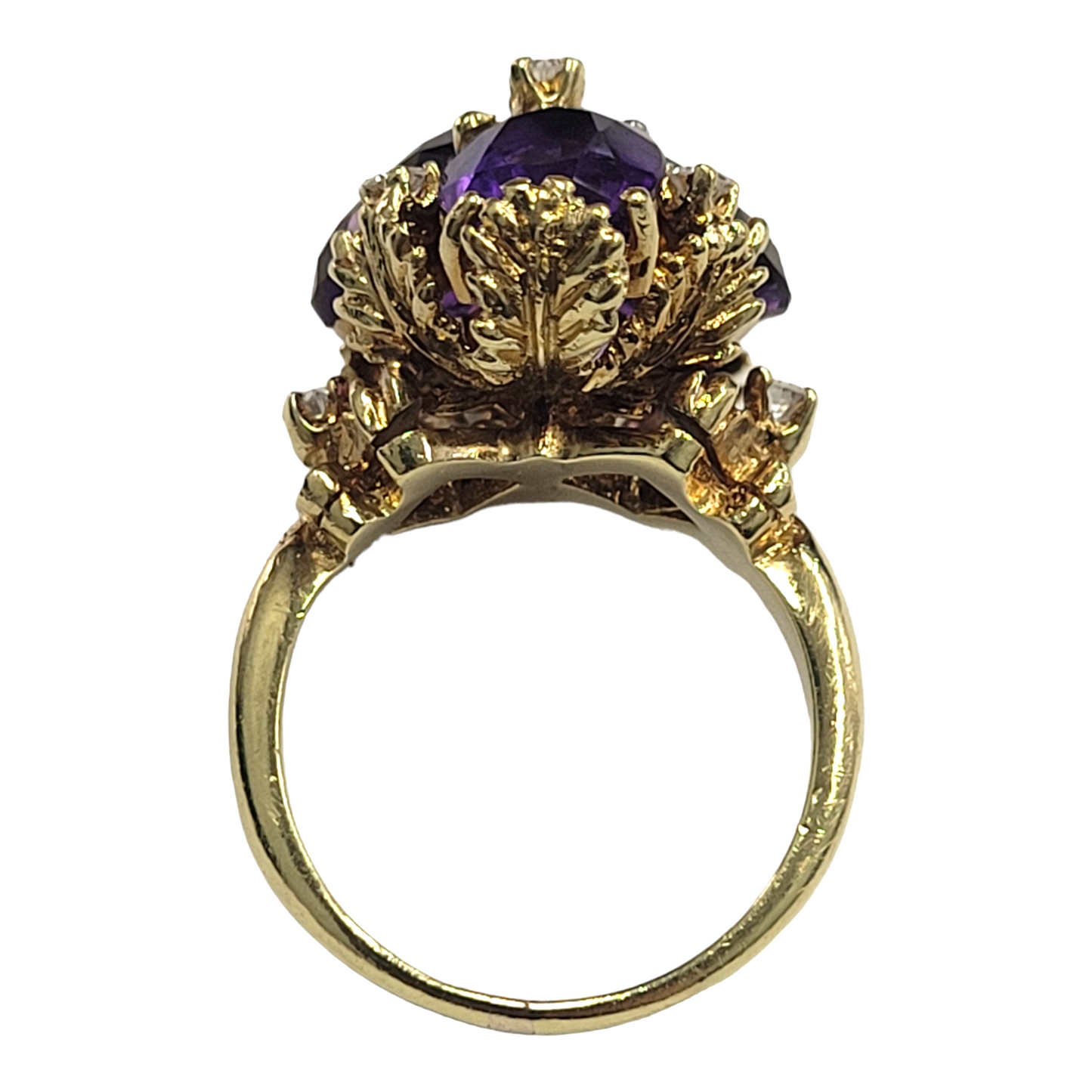 Vintage Floral Amethyst and Diamond Cocktail Ring