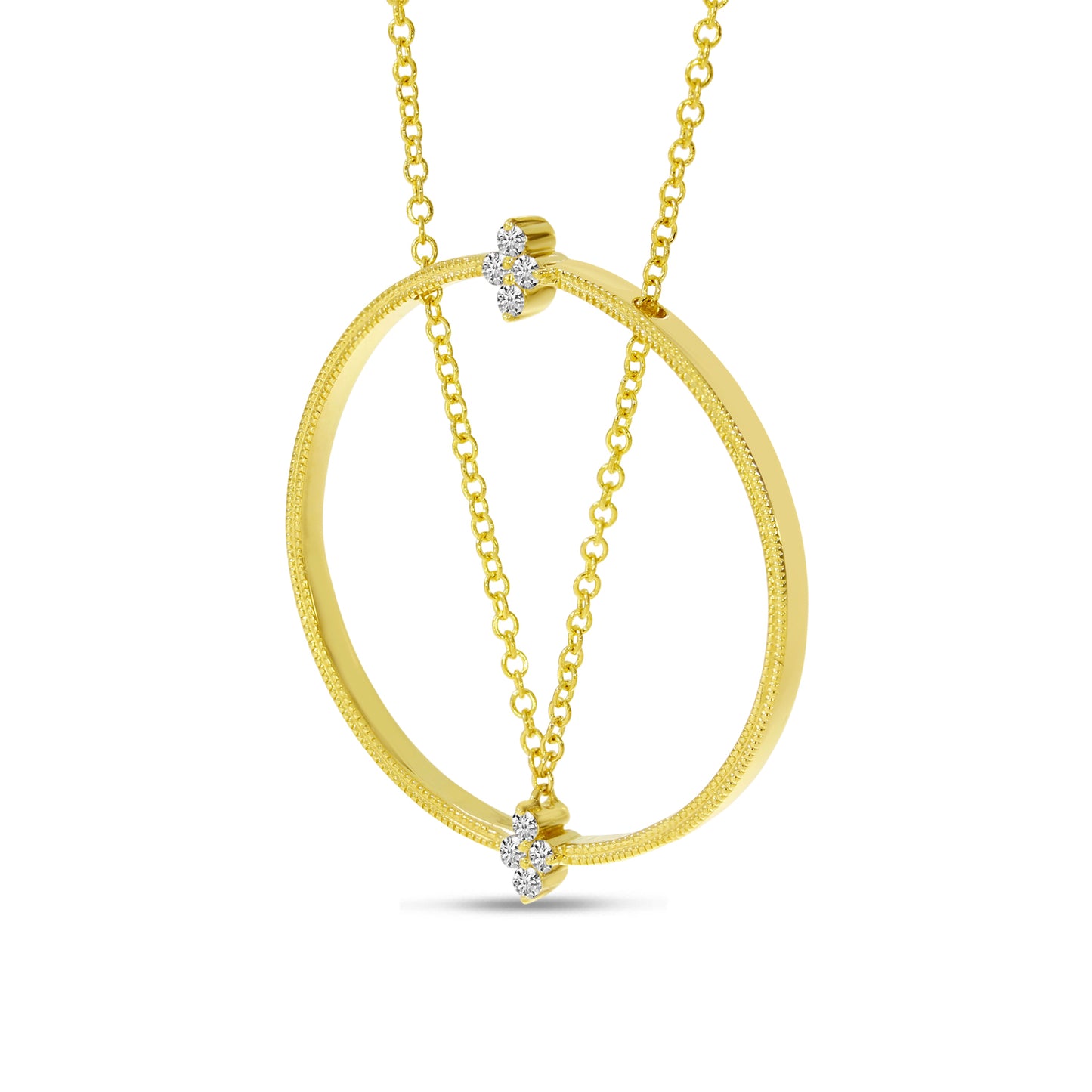 Yellow Gold Milgrain Diamond Circle Necklace