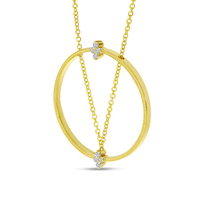 Yellow Gold Milgrain Diamond Circle Necklace