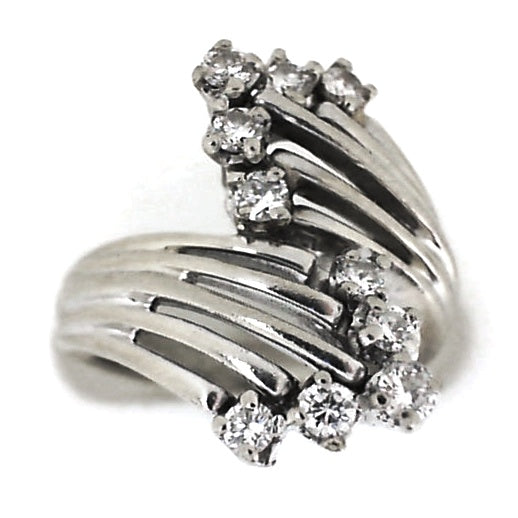 Vintage White Gold Round Diamond Bypass Ring