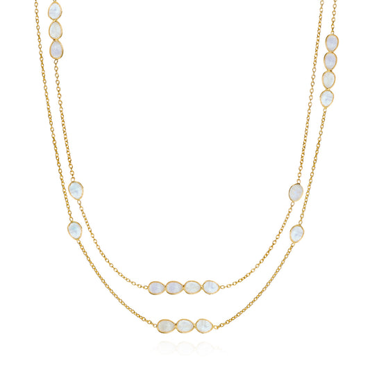 Gold-Plated Silver Rainbow Moonstone Necklace