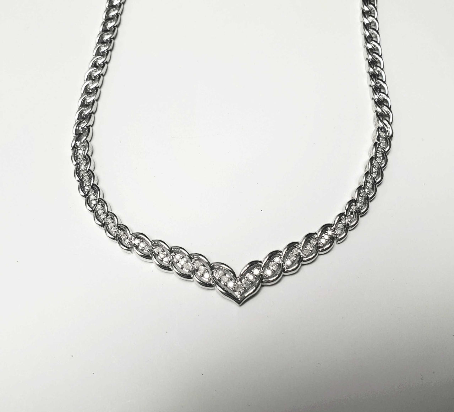 White Silver Pave Diamond Vee Necklace