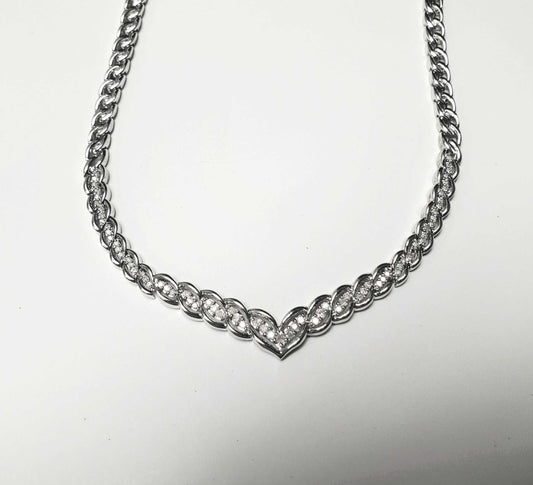 White Silver Pave Diamond Vee Necklace