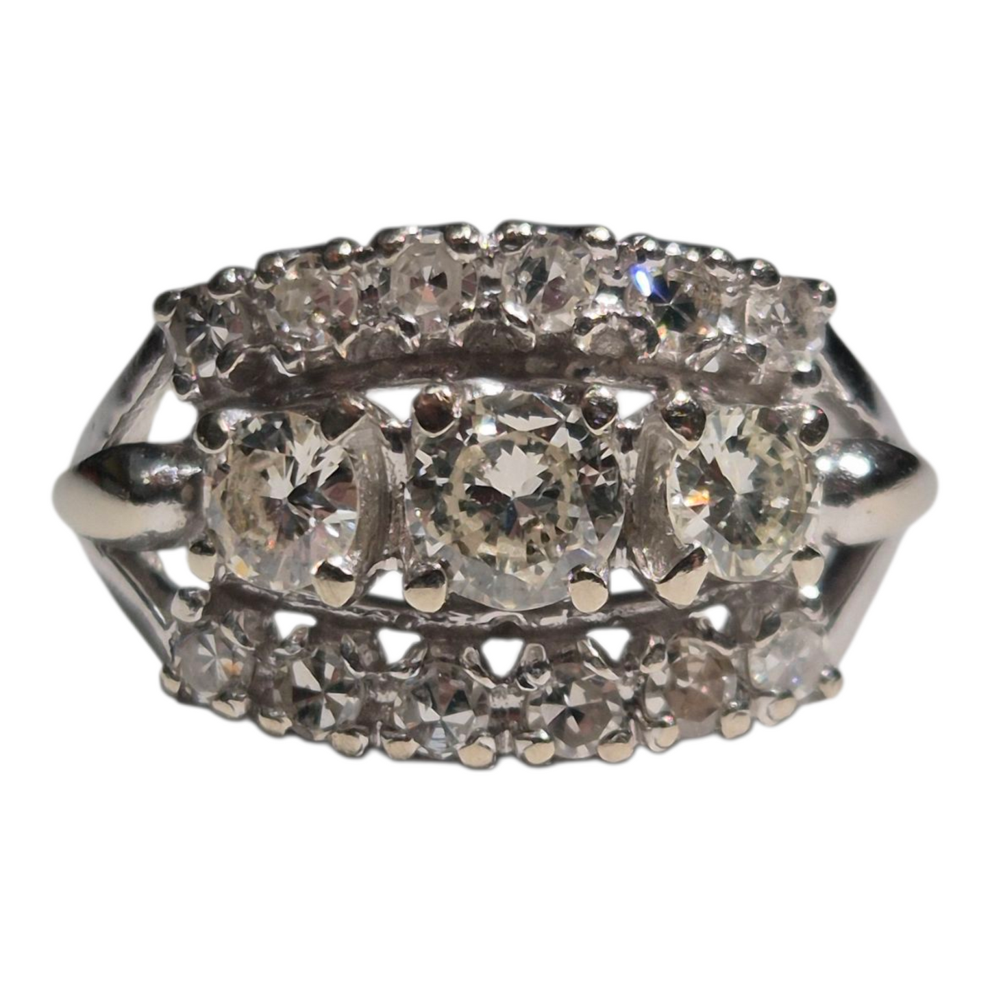 White Gold Three Row Brilliant Cut Diamond Ring