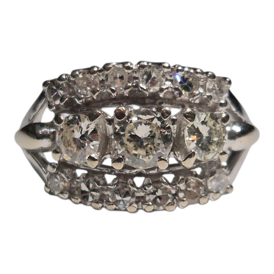 White Gold Three Row Brilliant Cut Diamond Ring