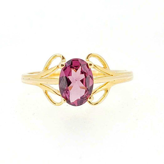 Vintage Yellow Gold Scroll Design Pink Tourmaline Ring