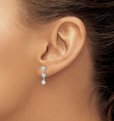 White Silver Cz Bezel Drop Earrings