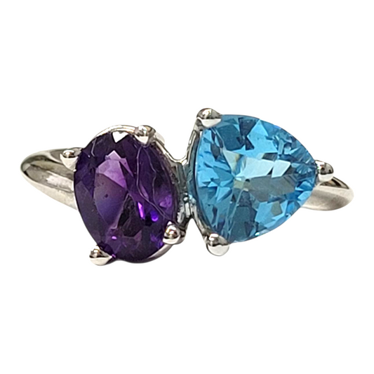 Trillian Blue Topaz and Oval Amethyst Two Stone Ring