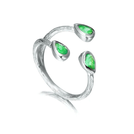 White Silver Green Onyx Granular Sparkles Ring