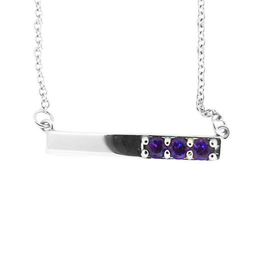 White Gold Round Amethyst Bar Necklace