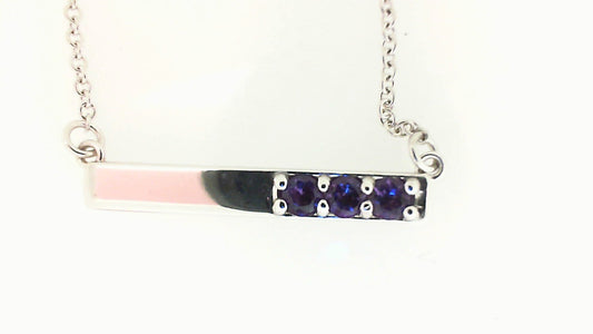 White Gold Round Amethyst Bar Necklace