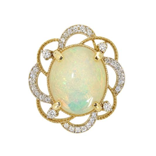 Yellow Gold Opal and Diamond Pendant