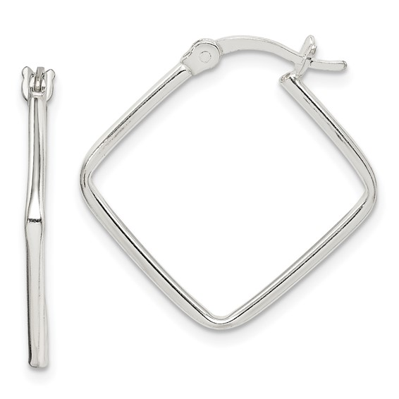 White Silver Polished Square Hoops