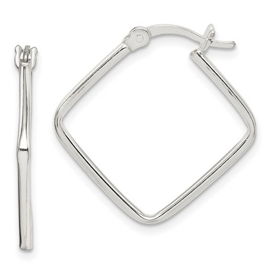 White Silver Polished Square Hoops