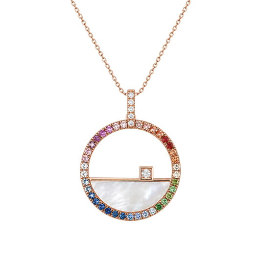 Rose Gold Rainbow Sapphire Circle Pendant