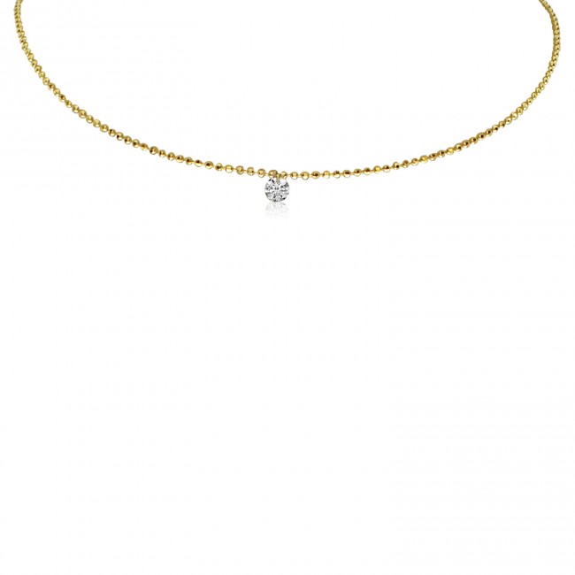 Yellow Gold Single Diamond Station Necklace