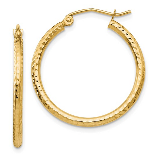 Yellow Gold Diamond Cut Medium Hoop Earrings